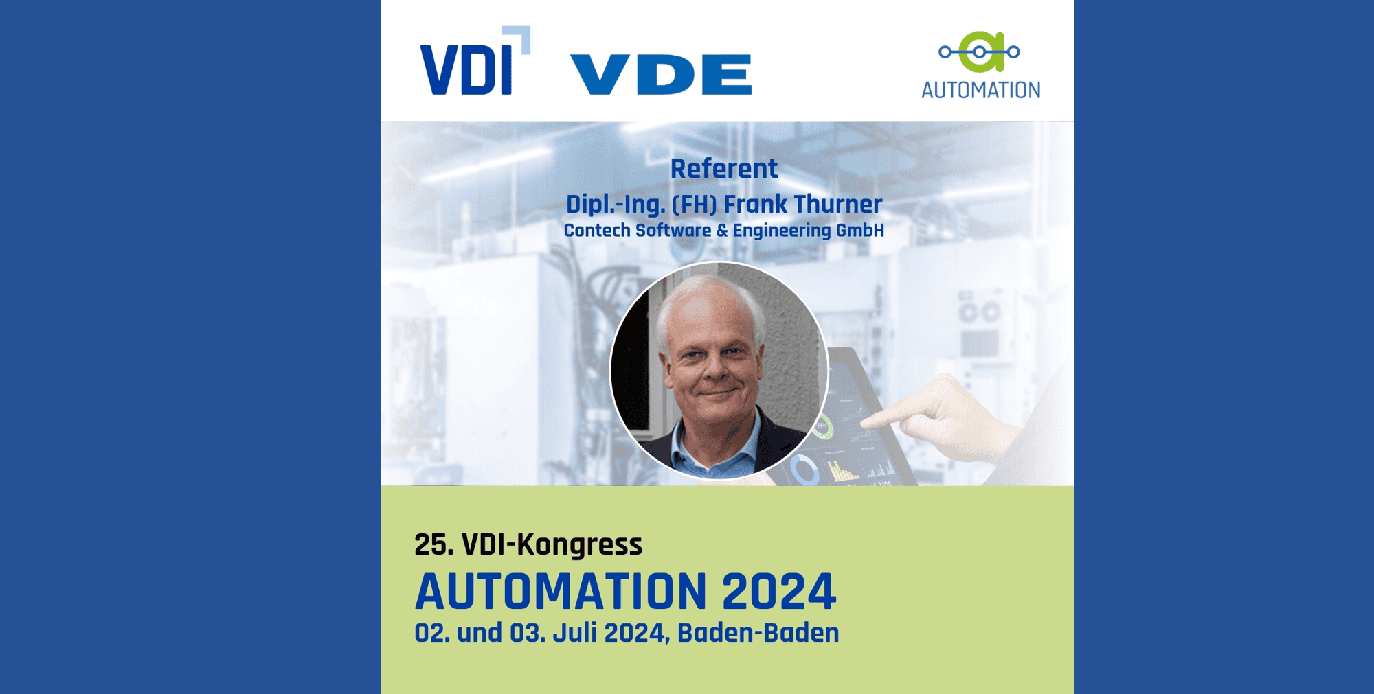 VDI-VDE-Tagung Automation mit Vortrag von Frank Thurner am 2.7.2024